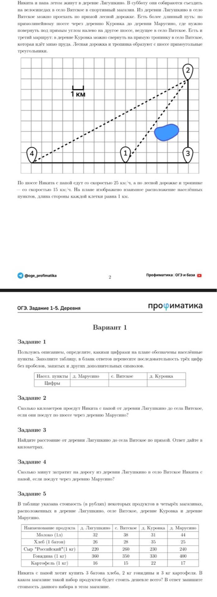 Фото задания: Задание 1: Пользуясь описанием, определите, какими цифрами на плане обозначены населённые пункты. Заполните таблицу, в…