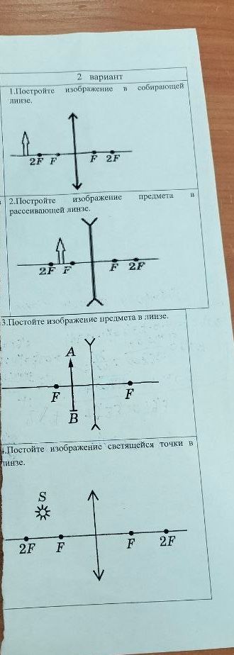 Фото задания: 2. Постройте изображение предмета в рассеивающей линзе.