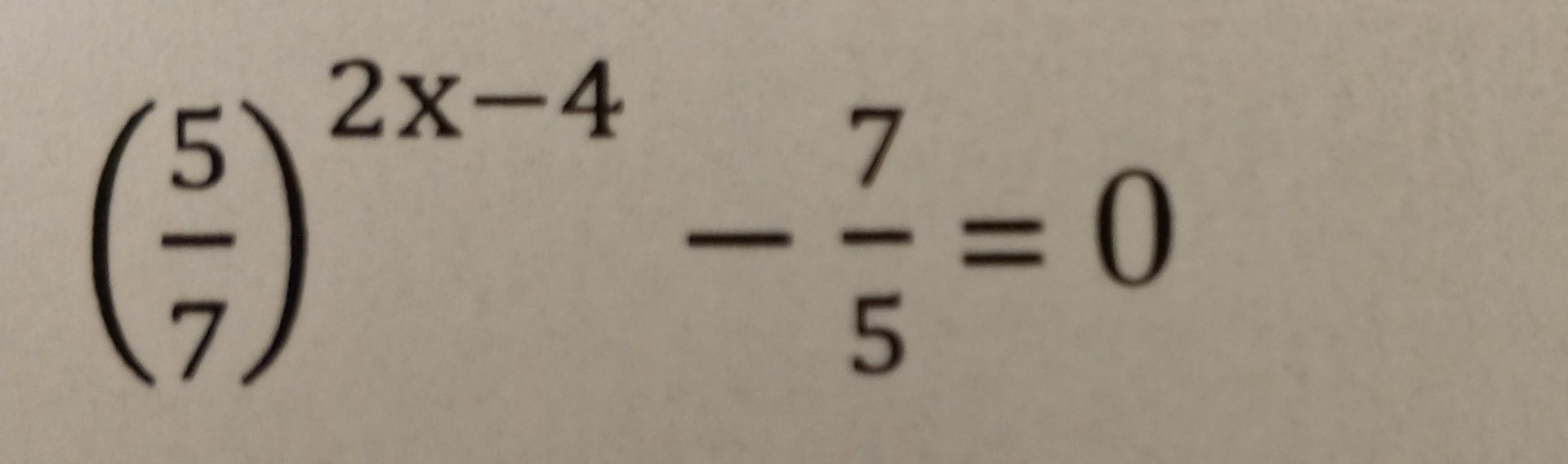 Фото задания: Solve the equation: (5/7)^(2x-4) - 7/5 = 0