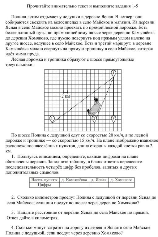 Фото задания: 2. Сколько километров проедут Полина с дедушкой от деревни Ясная до села Майское, если они поедут по шоссе через деревню…
