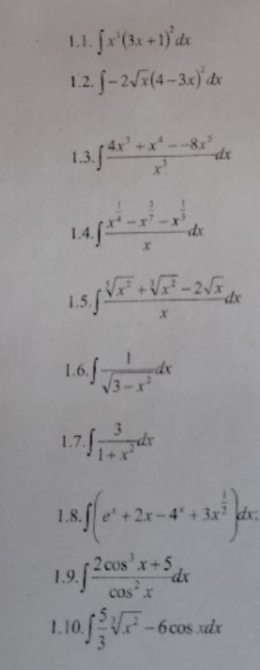 Фото задания: 1.8. \(\int\) (e^x + 2x - 4^x + 3x^2) dx