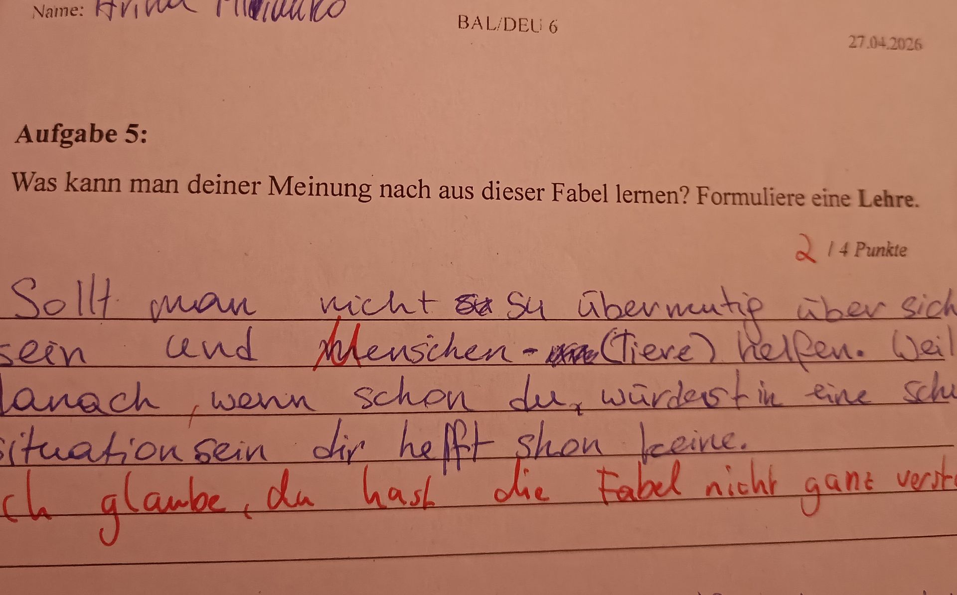 Фото задания: Was kann man deiner Meinung nach aus dieser Fabel lernen? Formuliere eine Lehre.