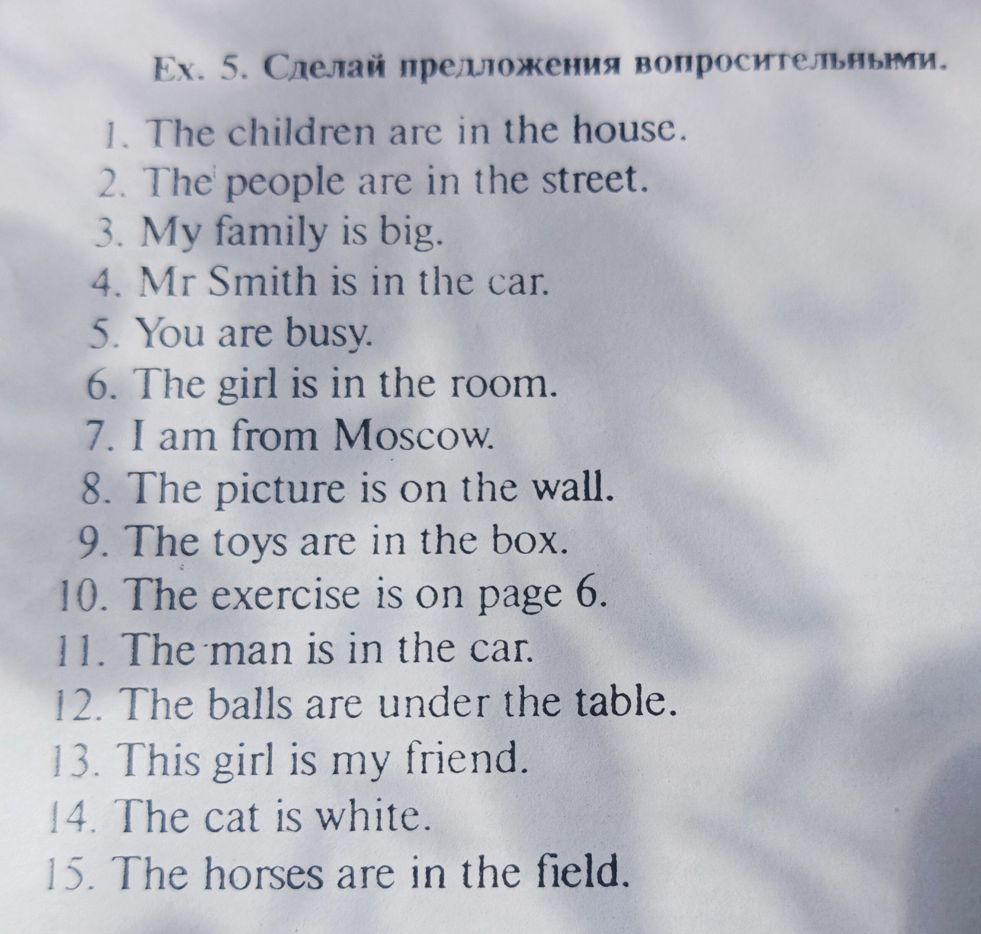 Фото задания: Ex. 5. Сделай предложения вопросительными.