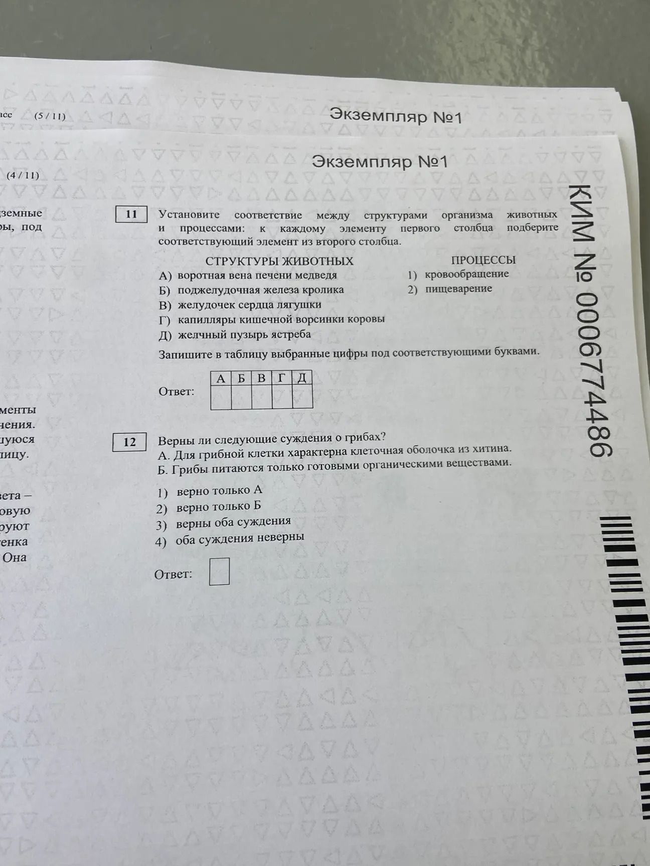 Фото задания: Установите соответствие между структурами организма животных и процессами: к каждому элементу первого столбца подберите…