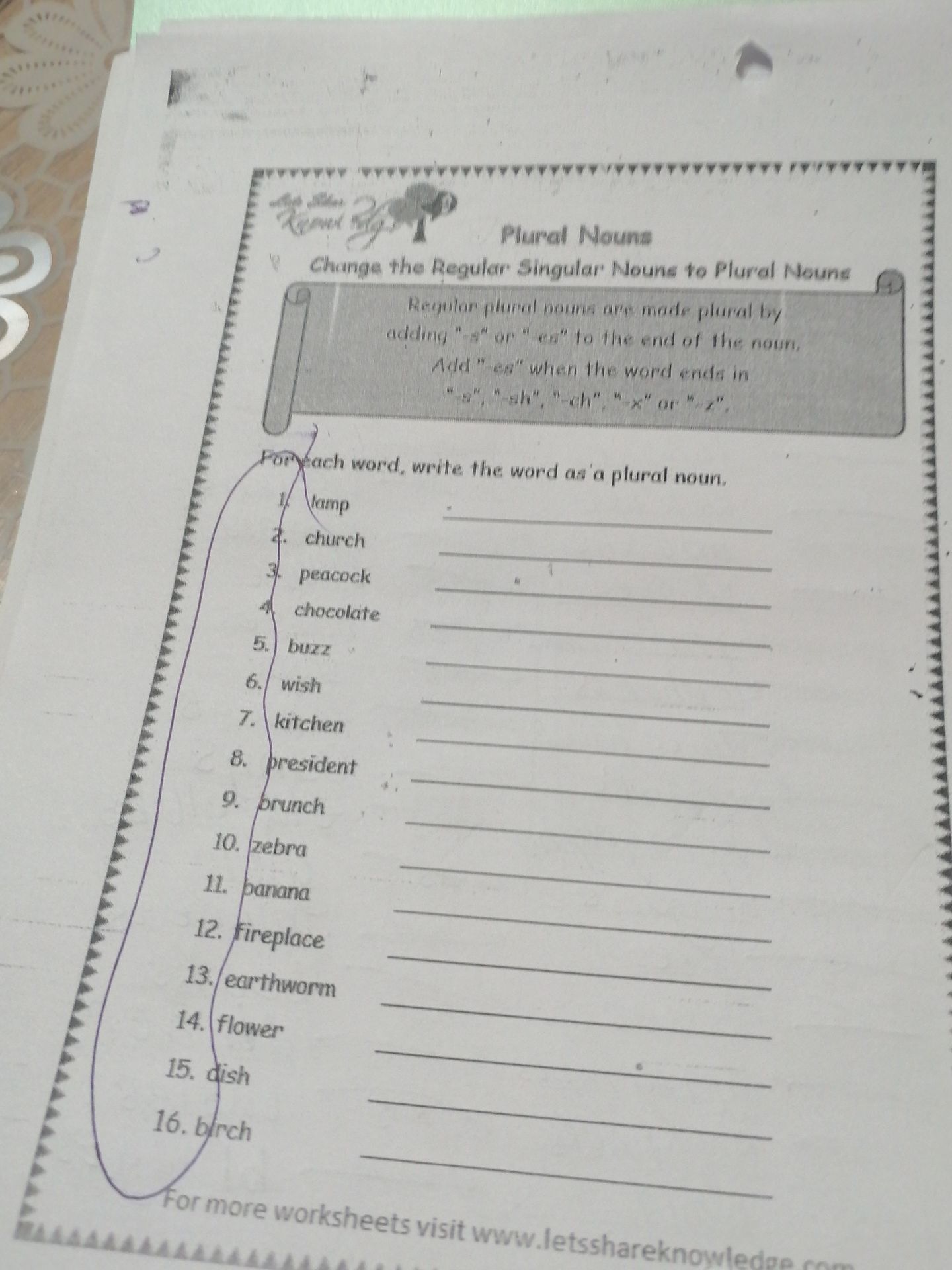 Фото задания: For each word, write the word as a plural noun.