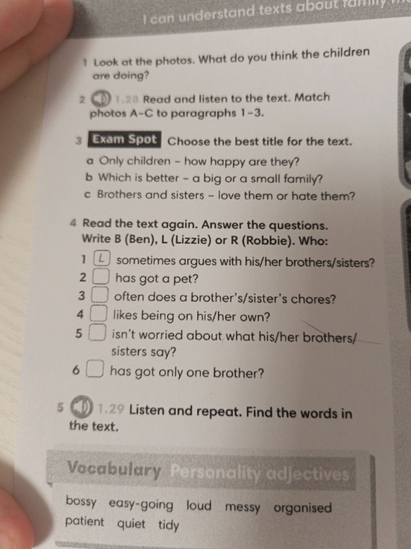 Фото задания: 3 Exam Spot Choose the best title for the text. a Only children - how happy are they? b Which is better - a big or a small…
