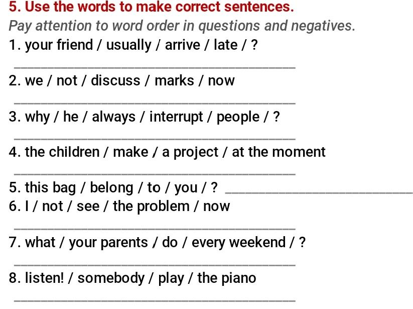 Фото задания: 2. we / not / discuss / marks / now