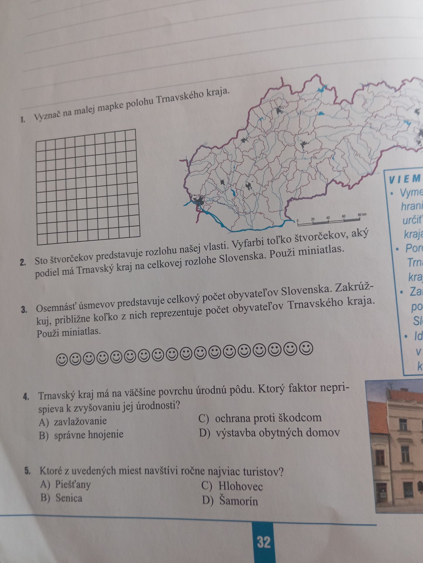 Фото задания: 1. Vyznač na malej mapke polohu Trnavského kraja.