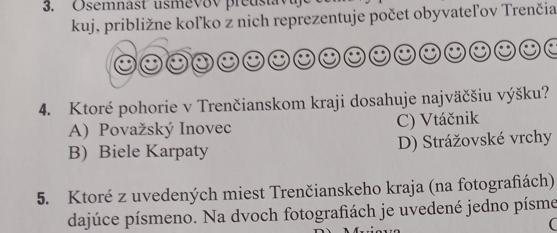 Фото задания: 3. Osemnásť úsmevov predstavuje koľko obyvateľov Trenčína, približne koľko z nich reprezentuje počet obyvateľov Trenčína?