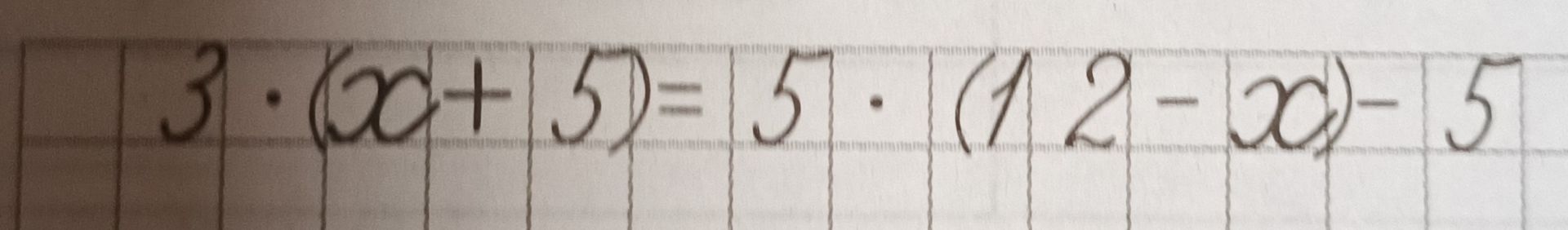 Фото задания: Solve the equation: 3 \(\cdot\) (x + 5) = 5 \(\cdot\) (12 - x) - 5