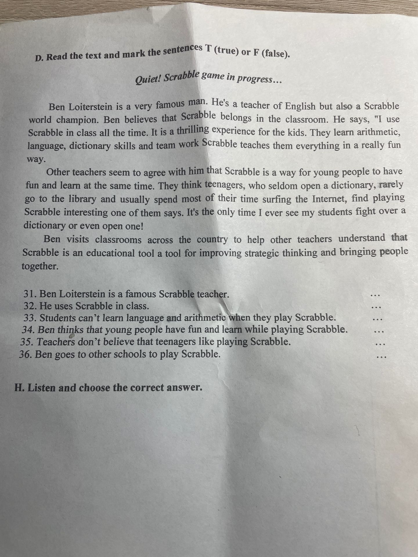 Фото задания: D. Read the text and mark the sentences T (true) or F (false).