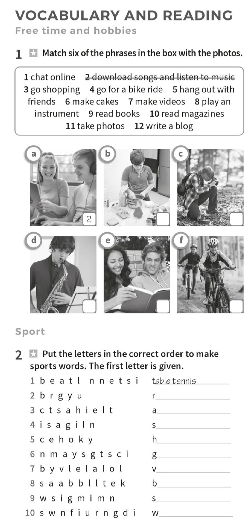 Фото задания: 2 Put the letters in the correct order to make sports words. The first letter is given.