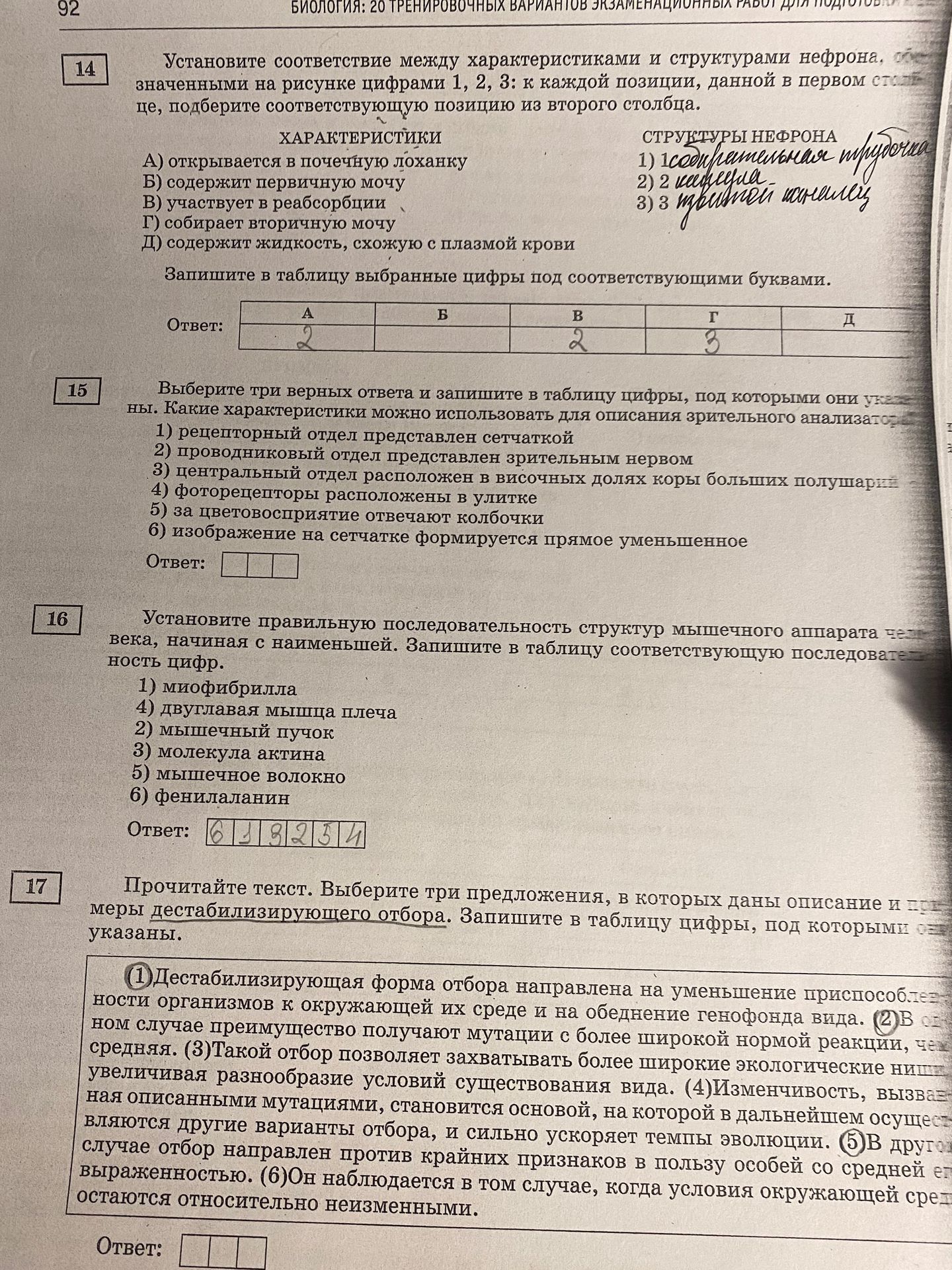 Фото задания: 17. Прочитайте текст. Выберите три предложения, в которых даны описание и примеры дестабилизирующего отбора. Запишите в…