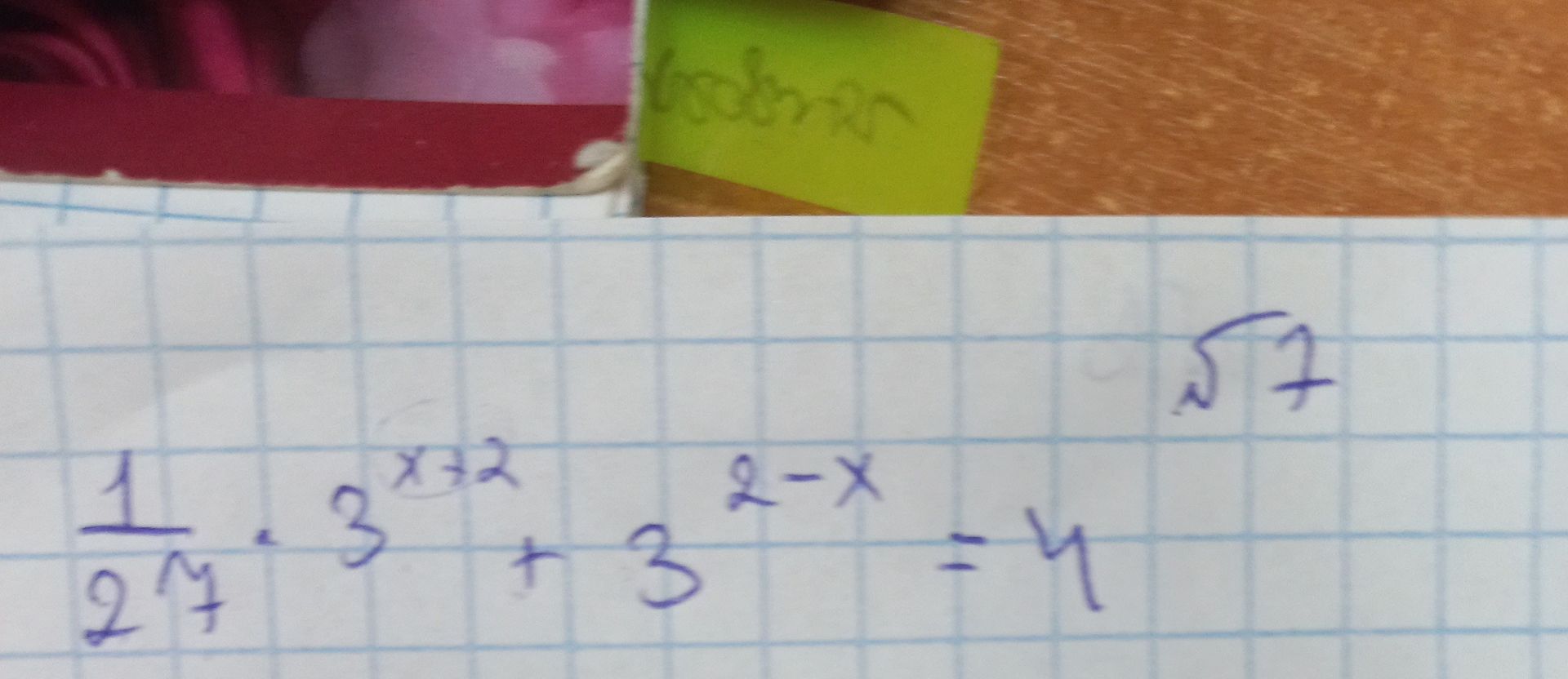 Фото задания: Solve the equation: 1/27 * 3^(x+2) + 3^(2-x) = 4