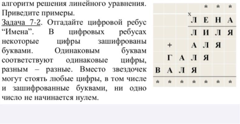 Фото задания: Задача 7-2. Отгадайте цифровой ребус "Имена". В цифровых ребусах некоторые цифры зашифрованы буквами. Одинаковым буквам…