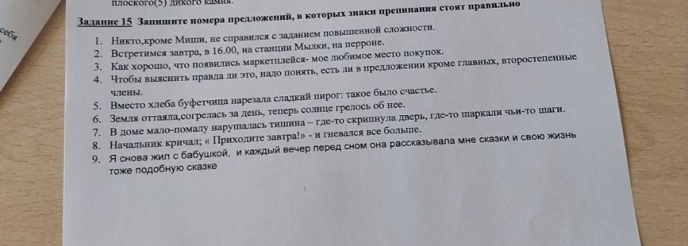 Фото задания: Задание 15 Запишите номера предложений, в которых знаки препинания стоят правильно