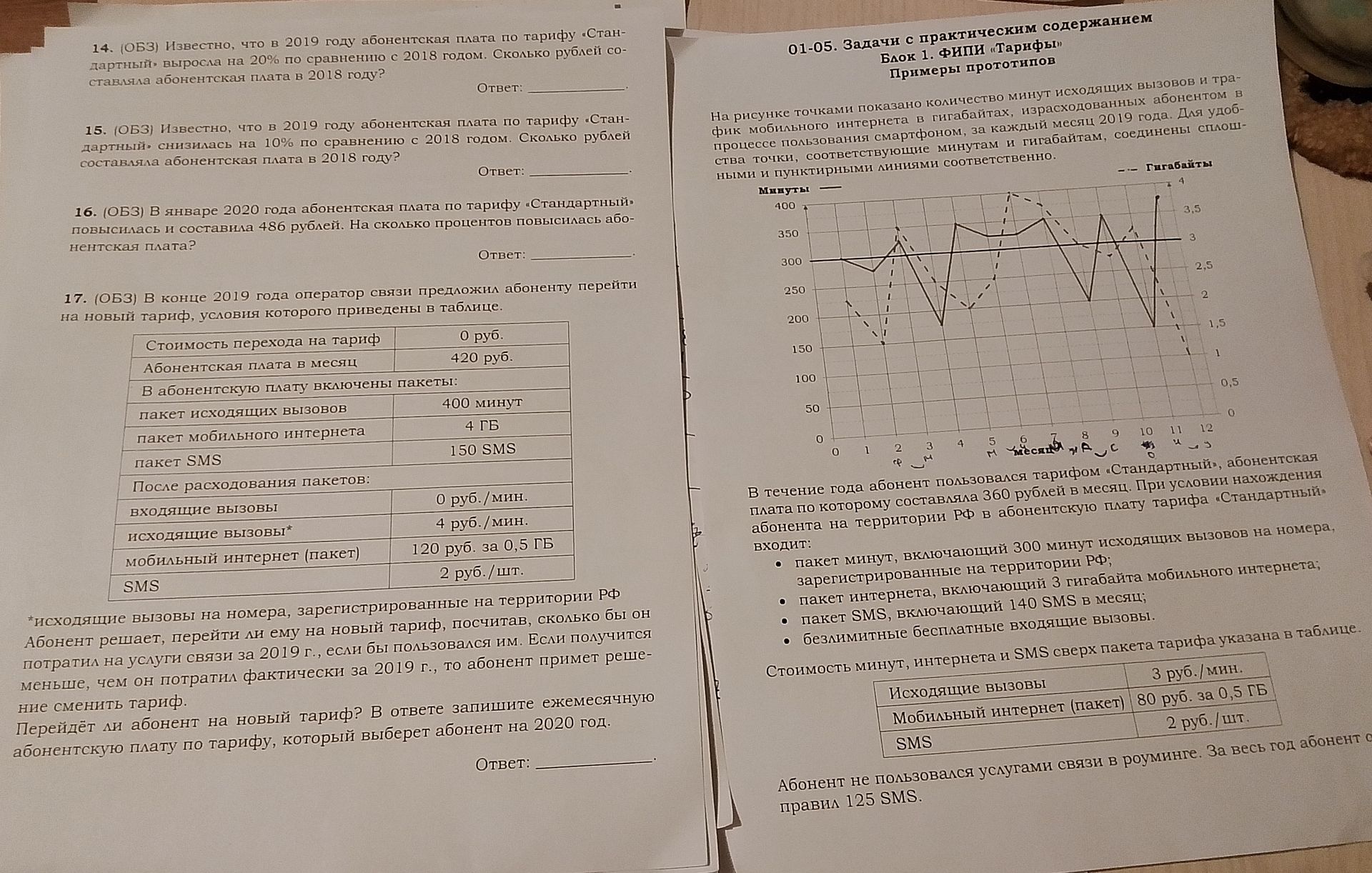 Фото задания: 17. (ОБЗ) В конце 2019 года оператор связи предложил абоненту перейти на новый тариф, условия которого приведены в таблице.…