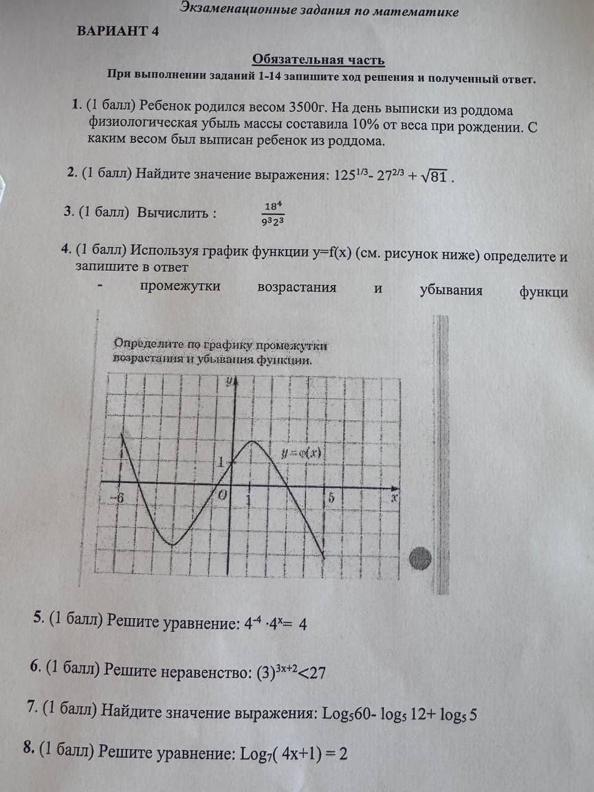Фото задания: 2. (1 балл) Найдите значение выражения: 125^(1/3) - 27^(2/3) + √81.