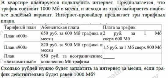 Фото задания: Сколько рублей нужно будет заплатить за интернет за месяц, если трафик действительно будет равен 1000 Мб?