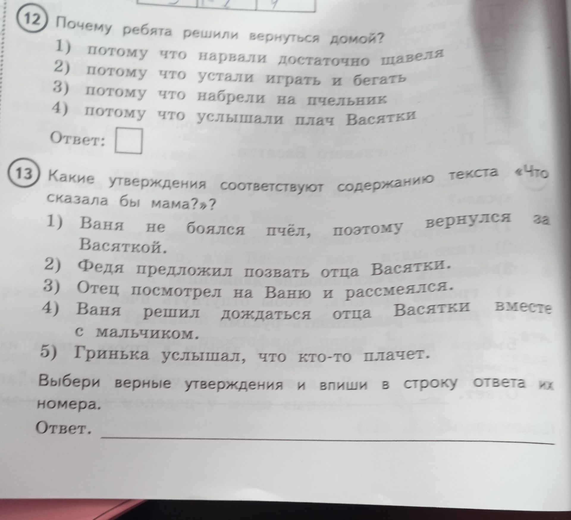 Фото задания: 12 Почему ребята решили вернуться домой?