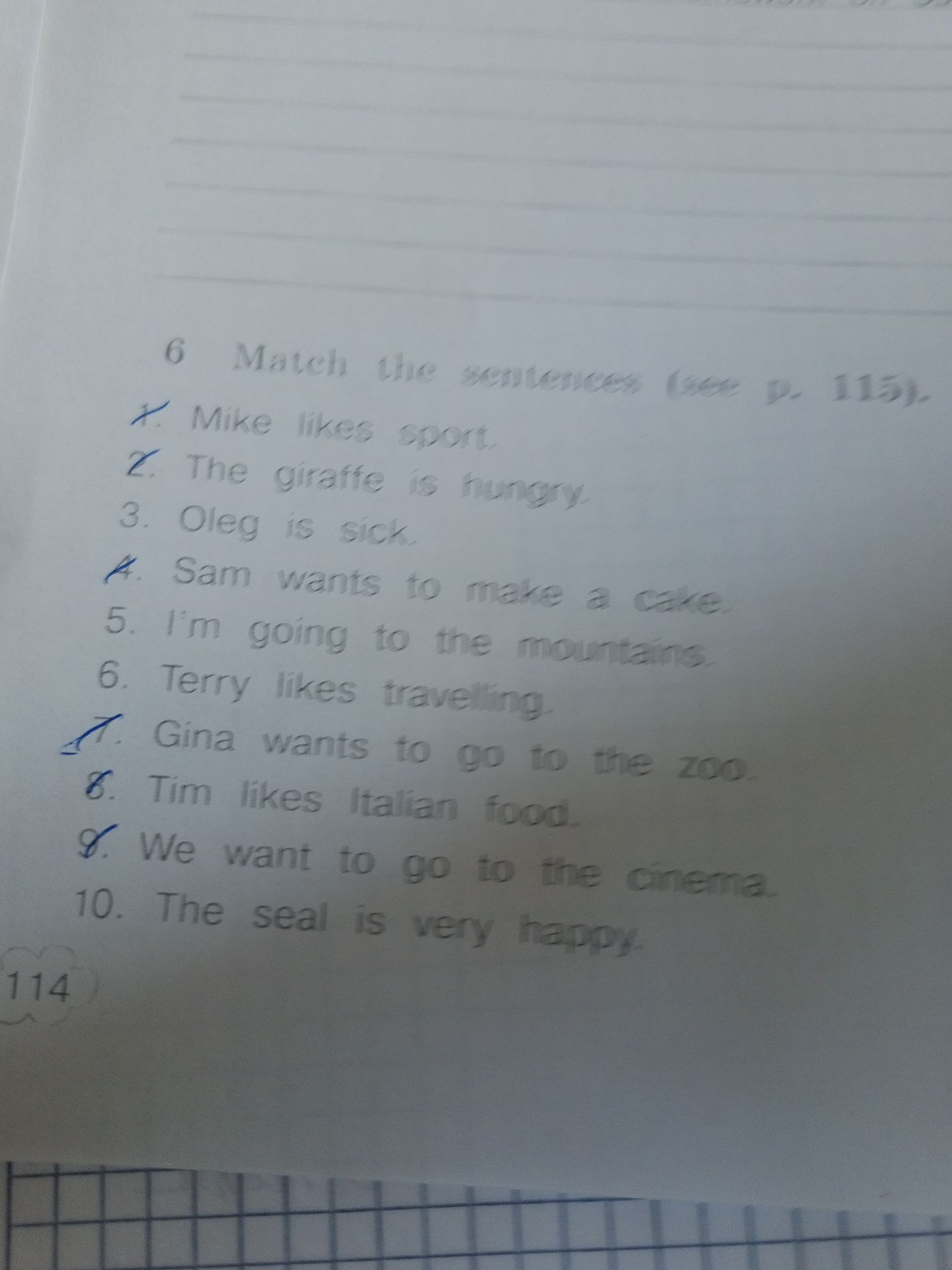 Фото задания: Match the sentences (see p. 115).