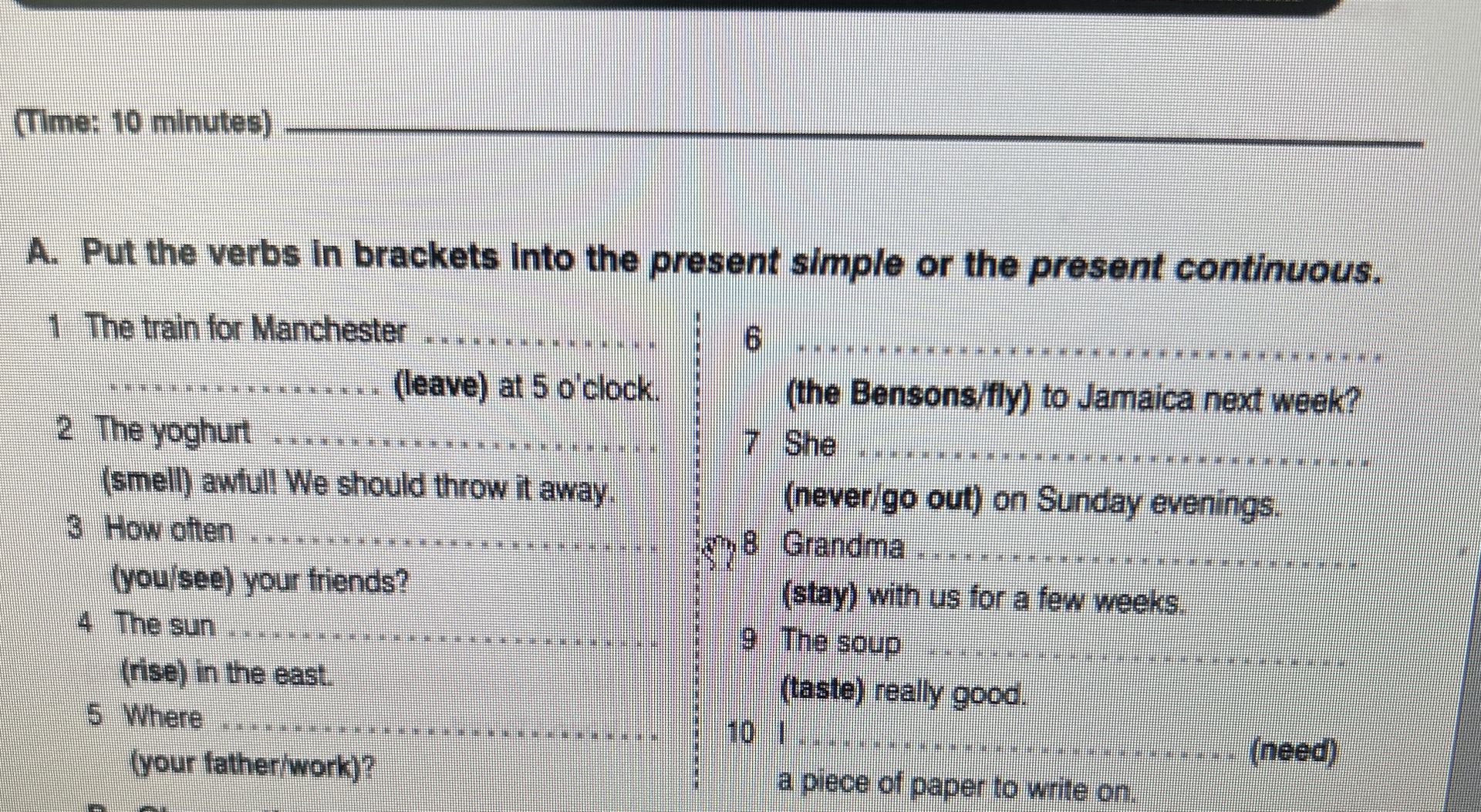 Фото задания: A. Put the verbs in brackets into the present simple or the present continuous.