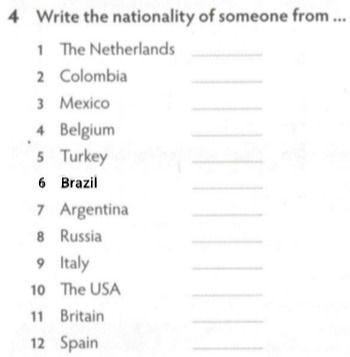 Фото задания: Write the nationality of someone from...