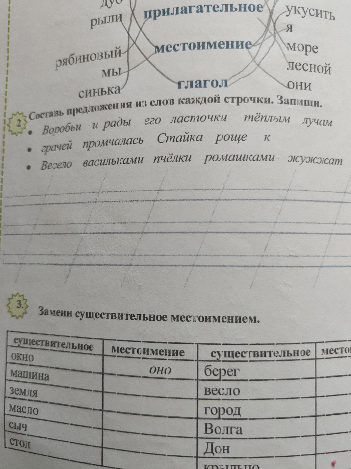 Фото задания: 2. Составь предложения из слов каждой строчки. Запиши.