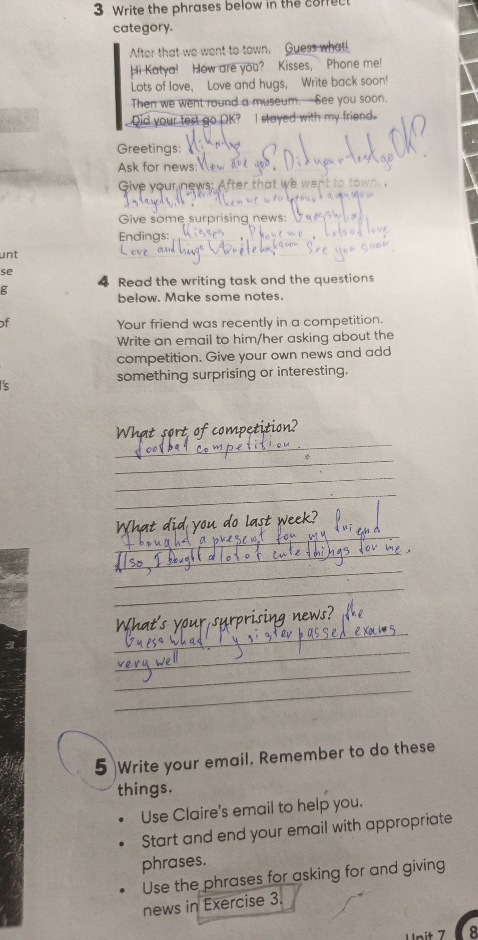 Фото задания: 5 Write your email. Remember to do these things.