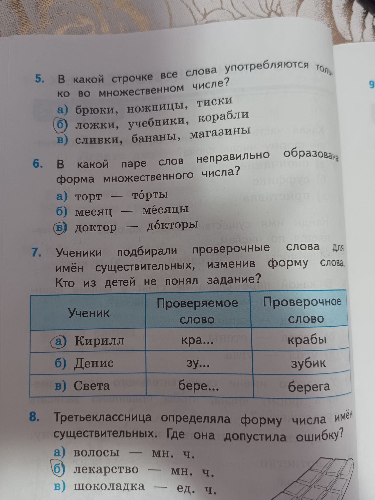 Фото задания: 5. В какой строчке все слова употребляются только во множественном числе?