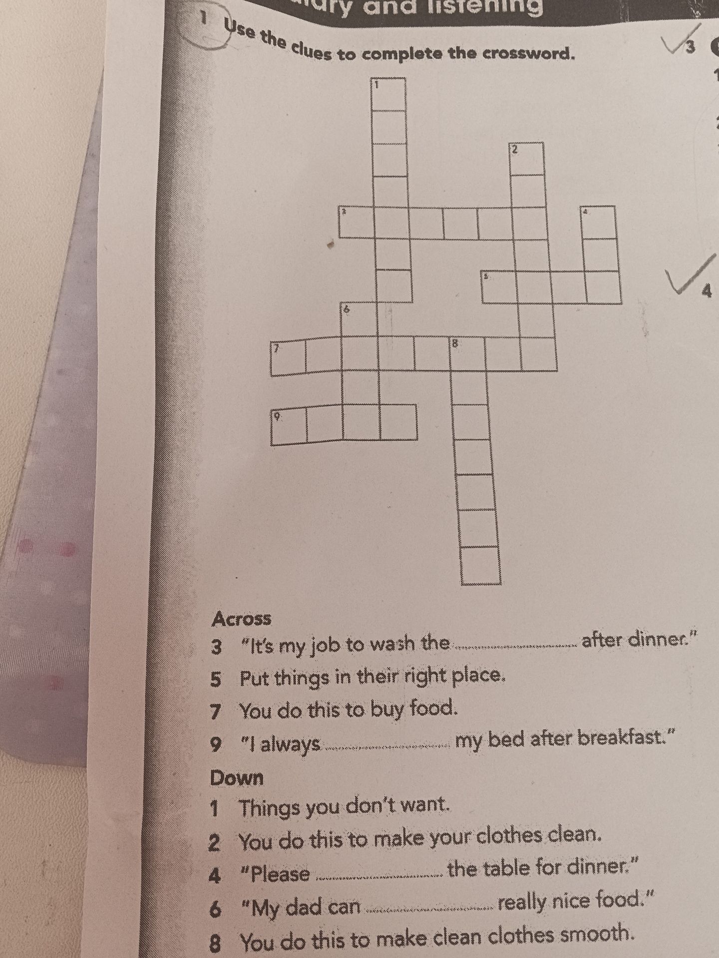 Фото задания: Complete the crossword puzzle using the clues provided.