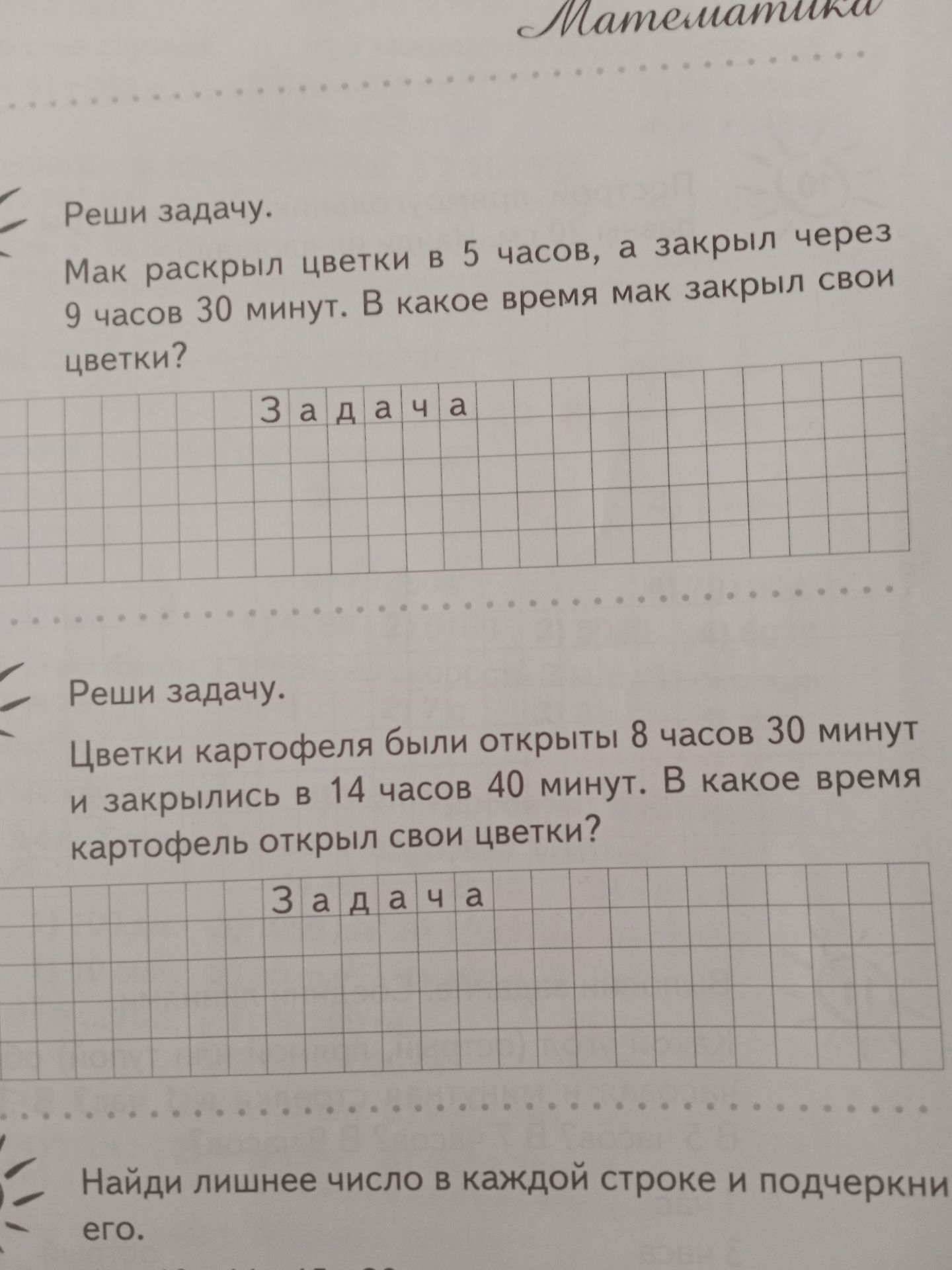 Фото задания: Найди лишнее число в каждой строке и подчеркни его.