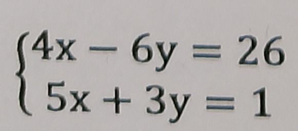 Фото задания: Solve the system of equations: 4x - 6y = 26 5x + 3y = 1
