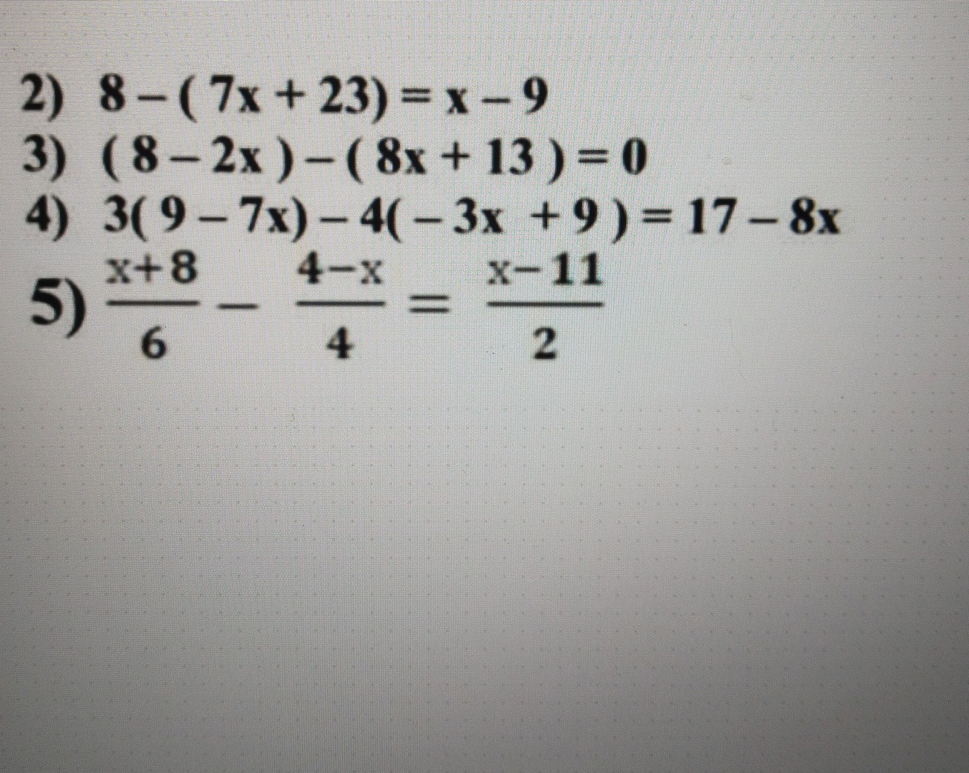 Фото задания: 2) 8-(7x+23)=x-9