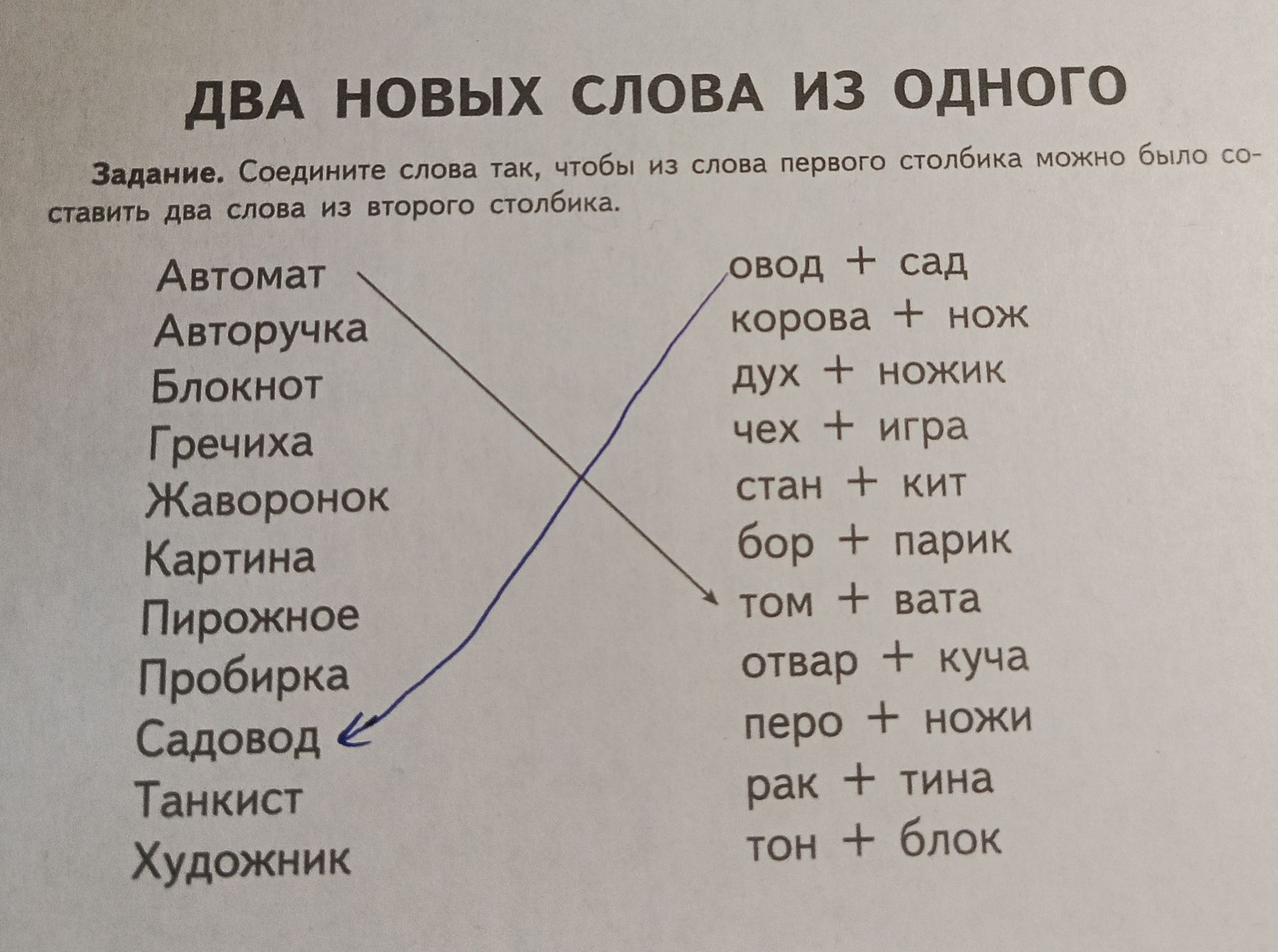 Фото задания: ДВА НОВЫХ СЛОВА ИЗ ОДНОГО Задание. Соедините слова так, чтобы из слова первого столбика можно было со-ставить два слова из…