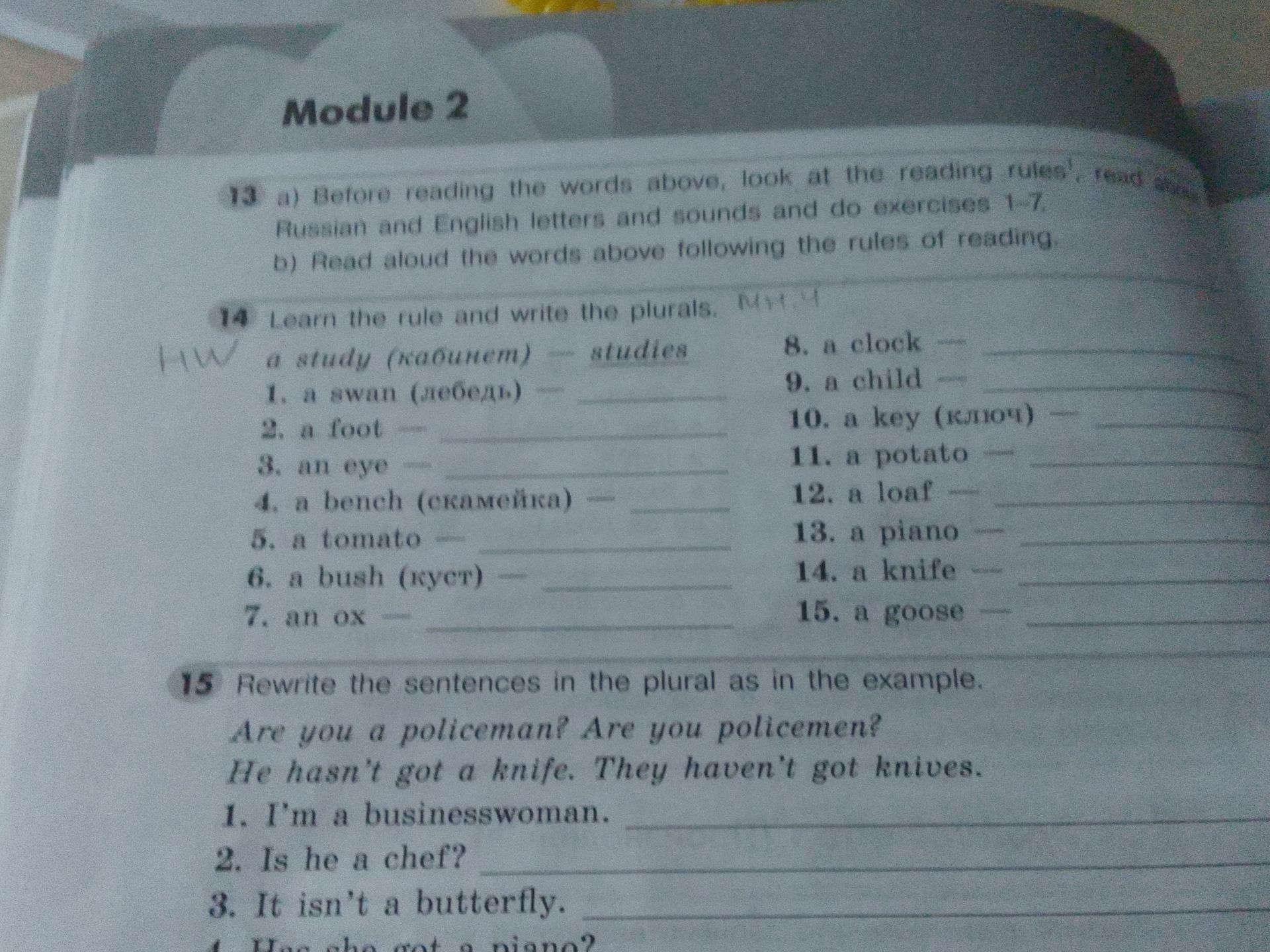 Фото задания: Module 2. 14. Learn the rule and write the plurals.