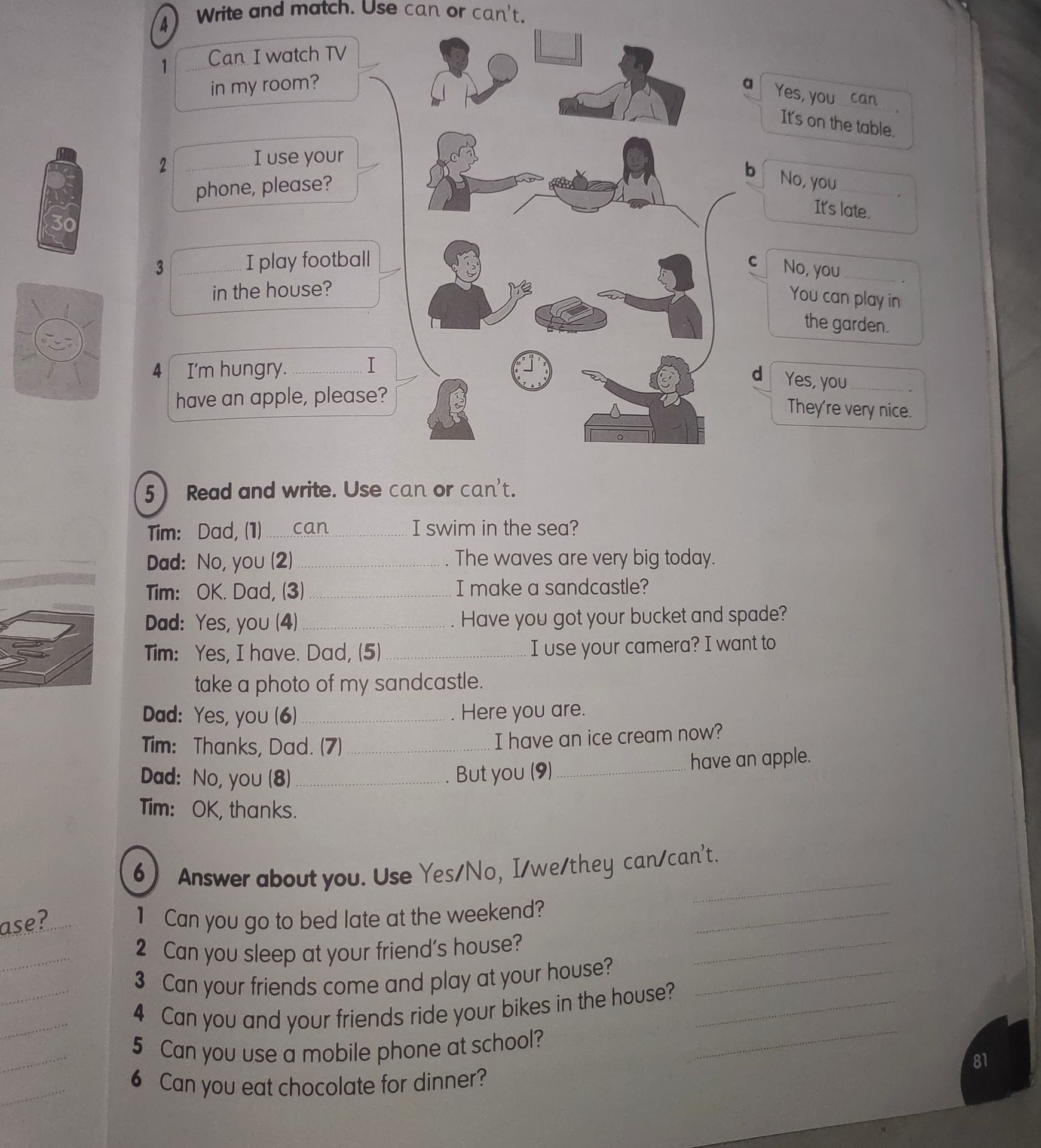 Фото задания: 4 Write and match. Use can or can't.