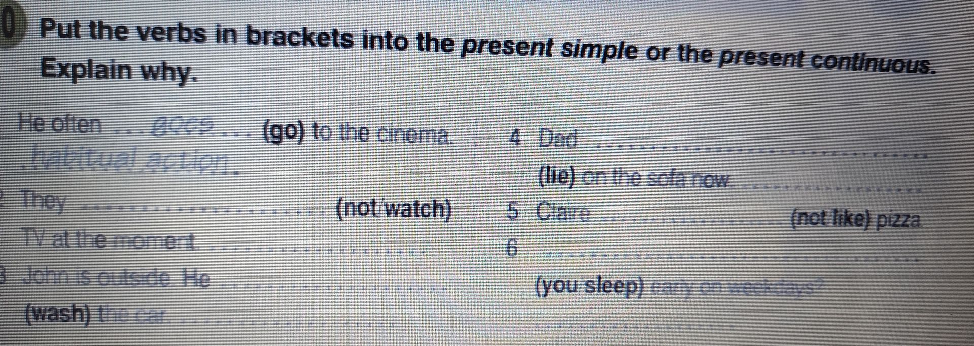 Фото задания: Put the verbs in brackets into the present simple or the present continuous. Explain why.