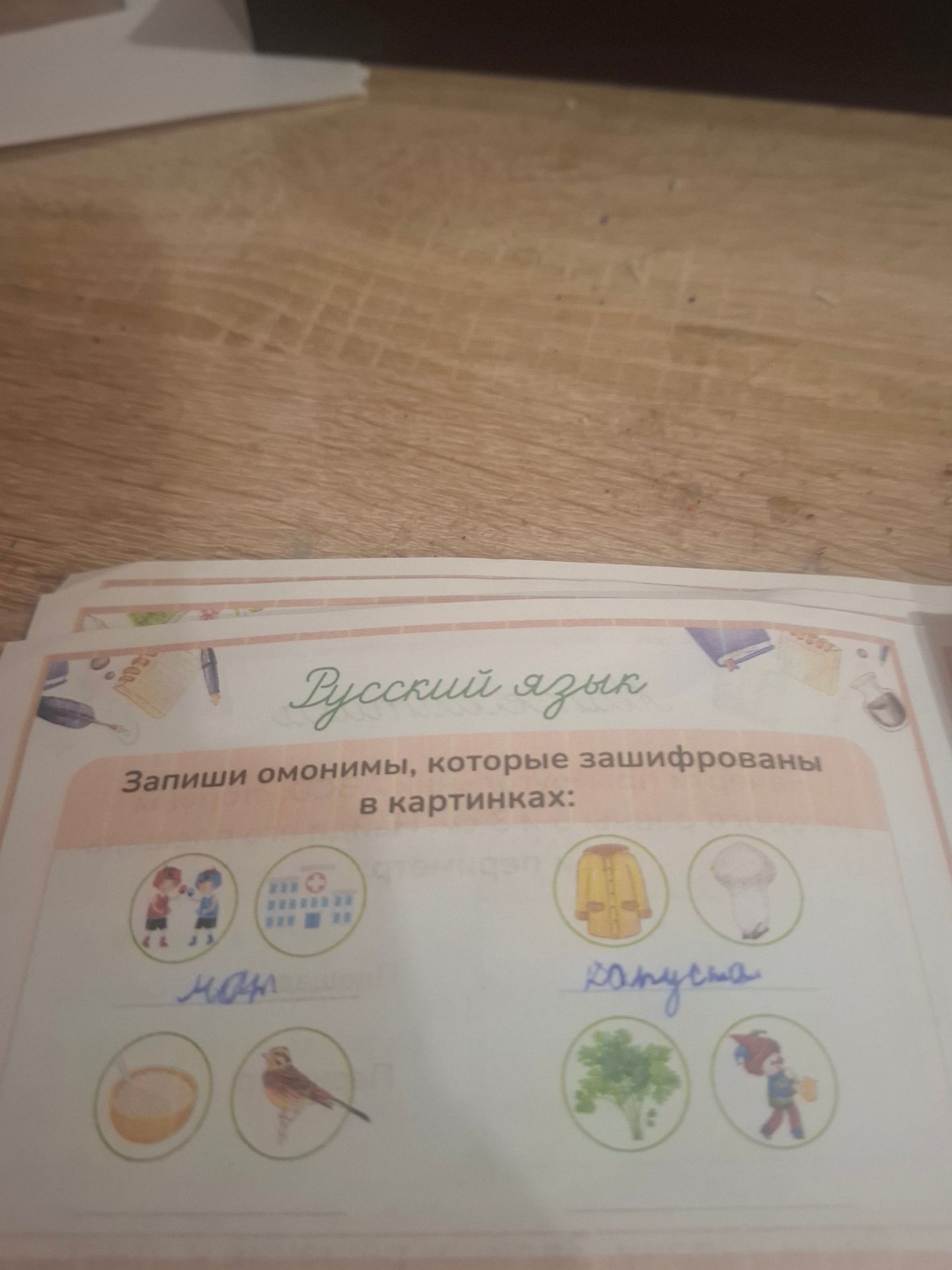 Фото задания: Запиши омонимы, которые зашифрованы в картинках: