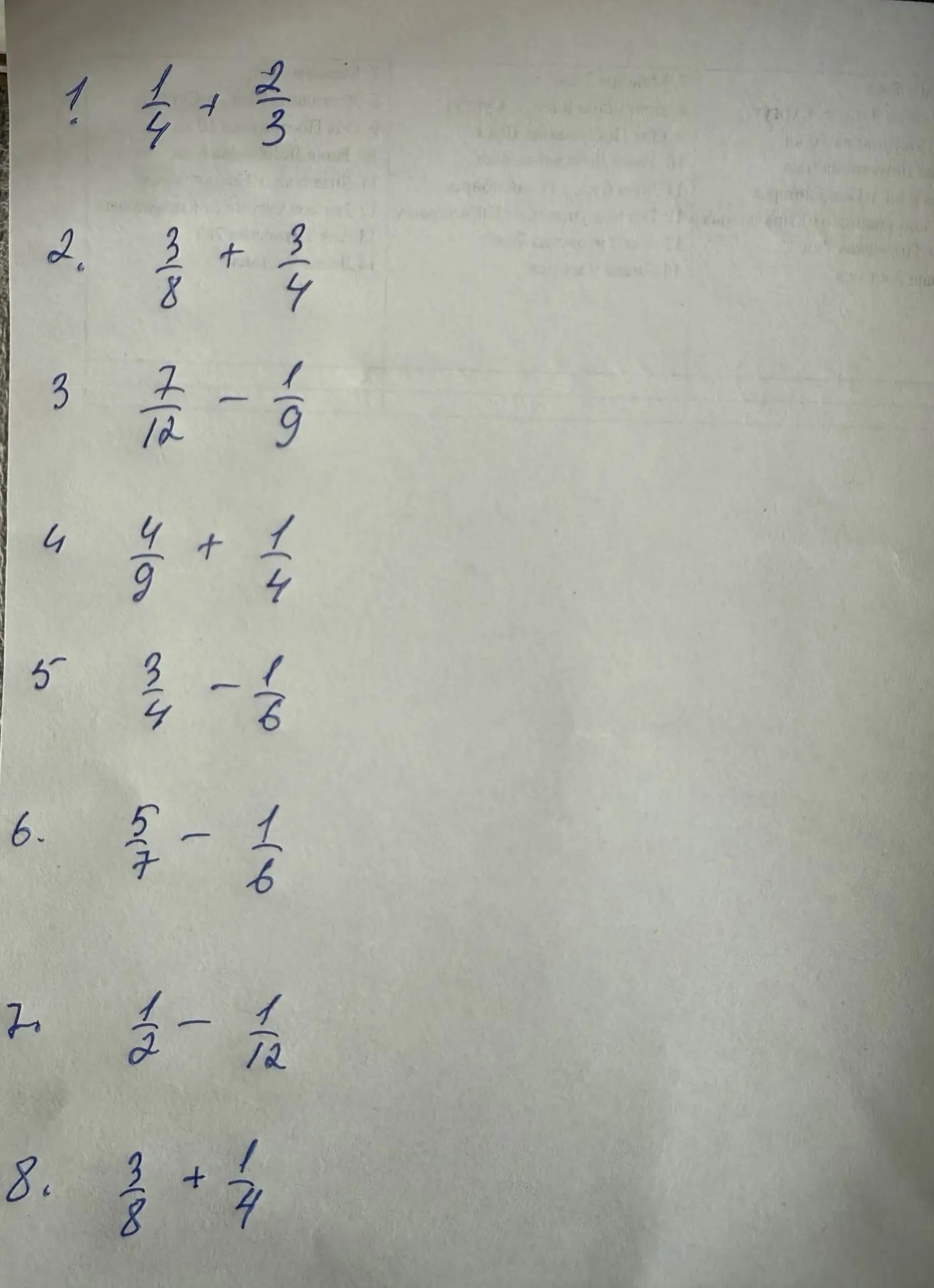 Фото задания: 1. \(\frac{1}{4} + \frac{2}{3}\)
