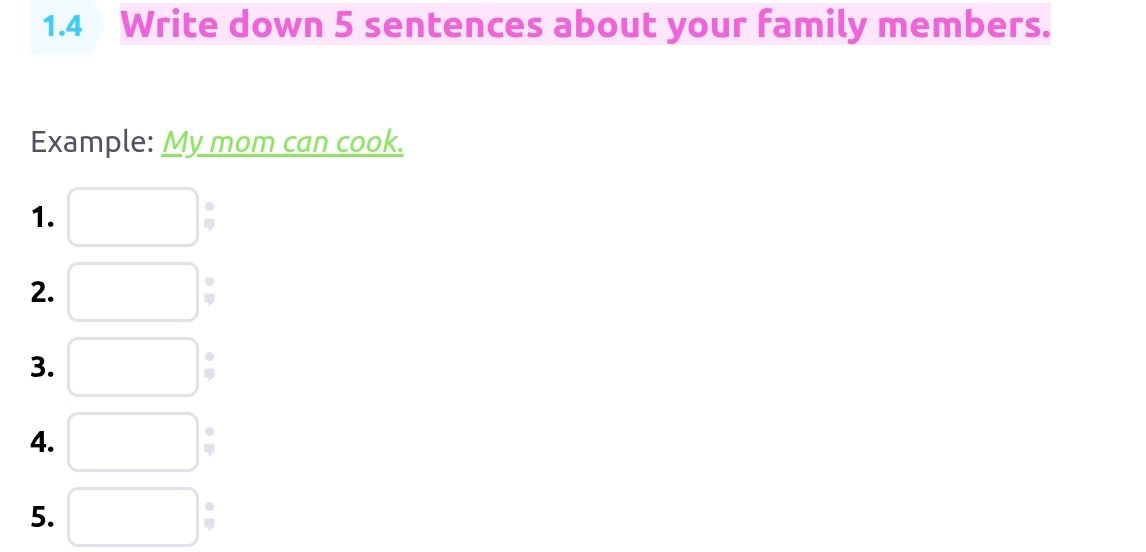 Фото задания: Write down 5 sentences about your family members.