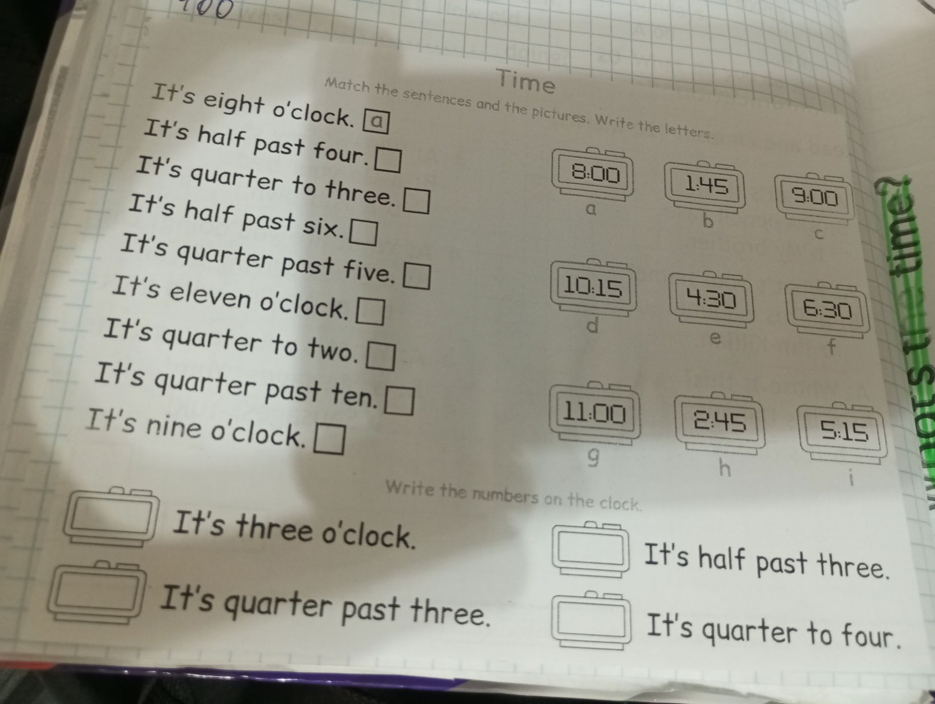 Фото задания: Write the numbers on the clock.