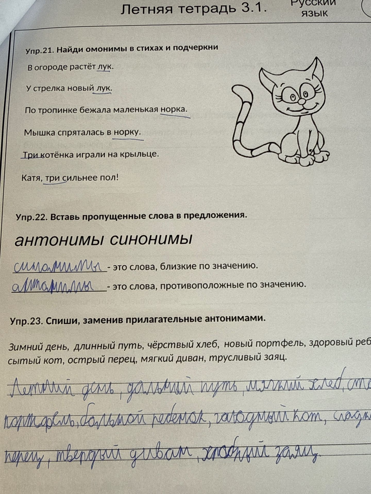 Фото задания: Упр.22. Вставь пропущенные слова в предложения.
