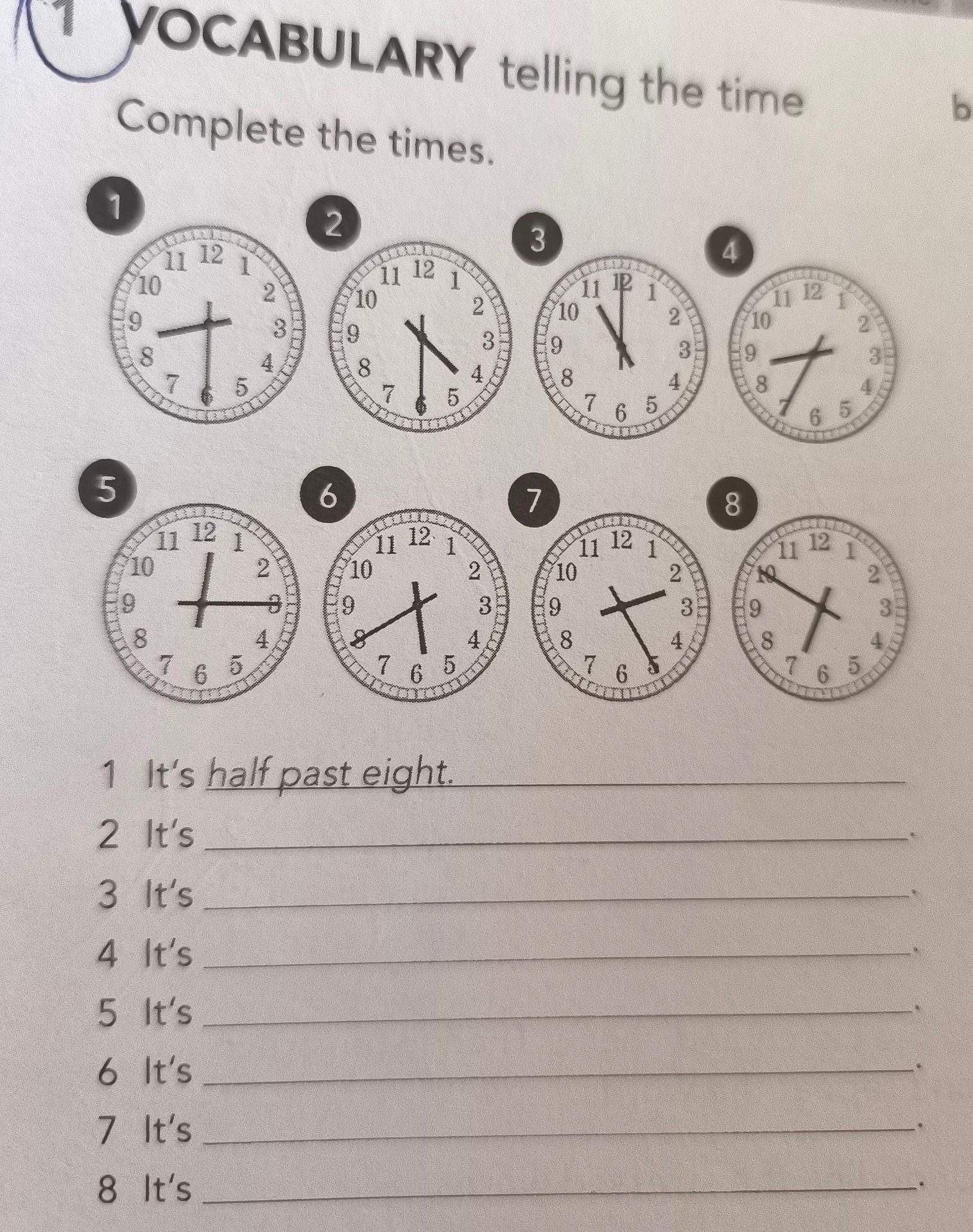 Фото задания: 1. It's half past eight.