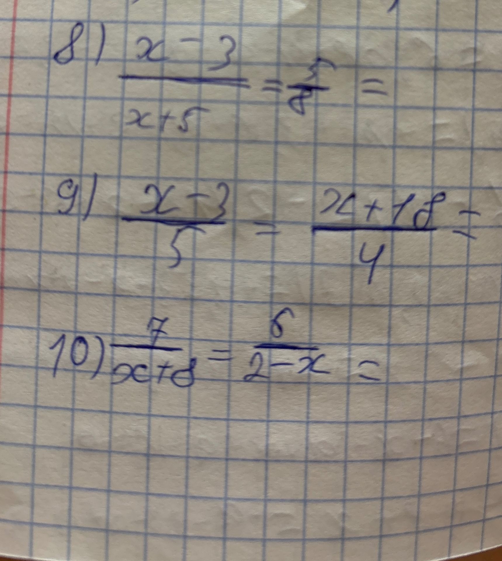 Фото задания: 10) \(\frac{7}{x+8} = 2-x\)