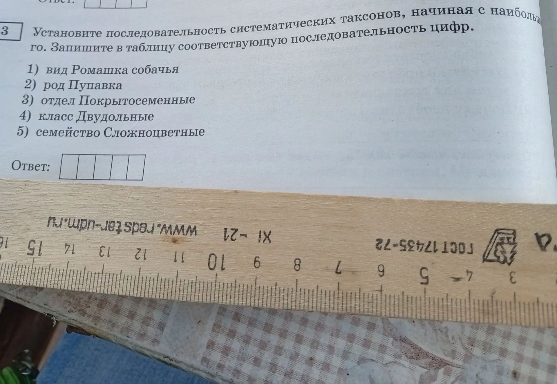 Фото задания: Установите последовательность систематических таксонов, начиная с наибольшего. Запишите в таблицу соответствующую…