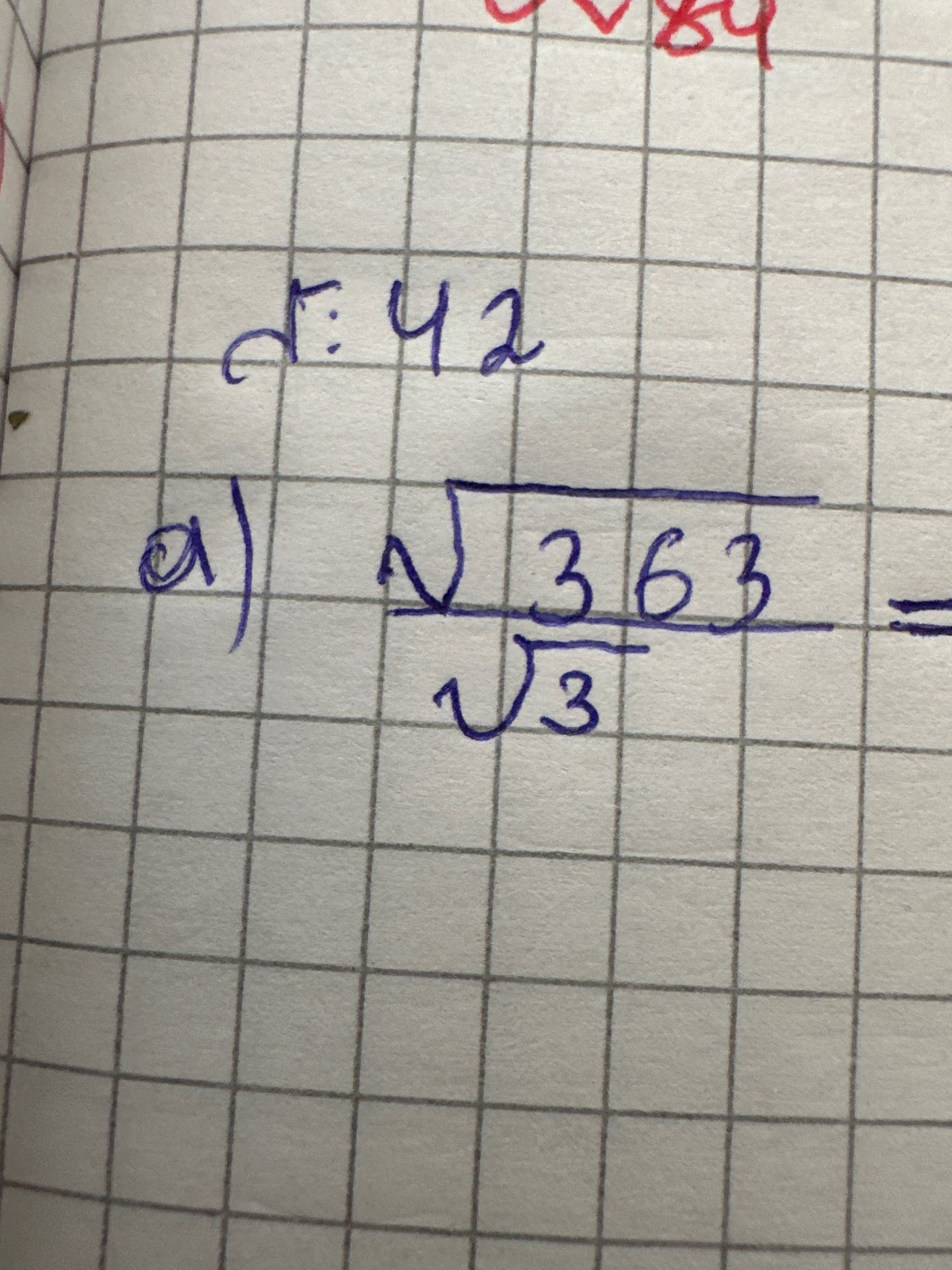 Фото задания: d: 42 a) sqrt(363) / sqrt(3) =