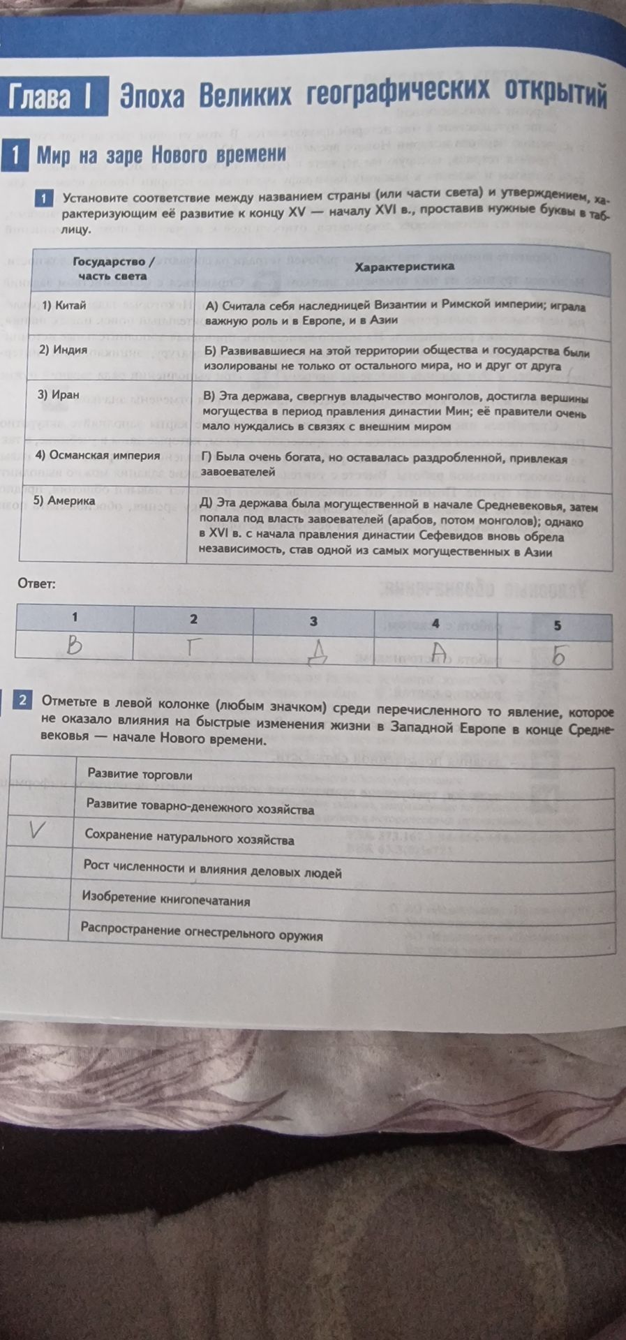 Фото задания: Установите соответствие между названием страны (или части света) и утверждением, характеризующим её развитие к концу XV —…