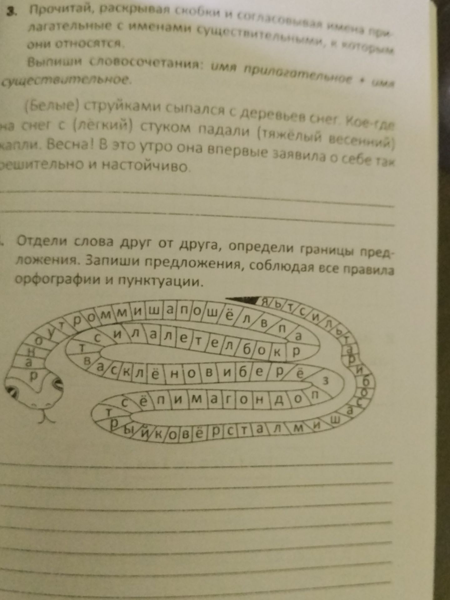 Фото задания: 1. Отдели слова друг от друга, определи границы предложения. Запиши предложения, соблюдая все правила орфографии и пунктуации.