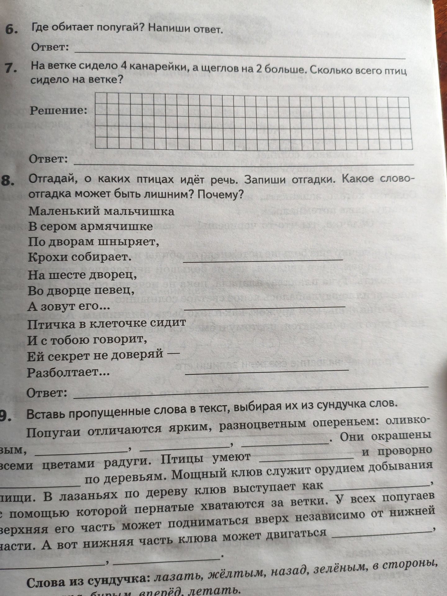 Фото задания: 6. Где обитает попугай? Напиши ответ.